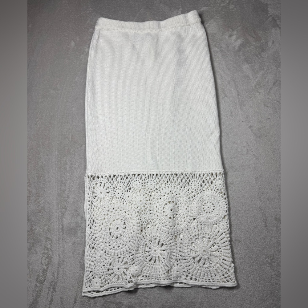 Anthropologie House of Harlow Crochet 100% Cotton Boho Midi Off White Skirt XS - Picture 2 of 16
